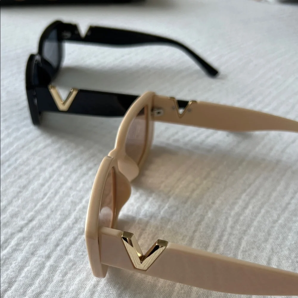 NIB/NWT • SET OF 2: Rectangular Sunglasses — Black & Cream with Gold Accents
